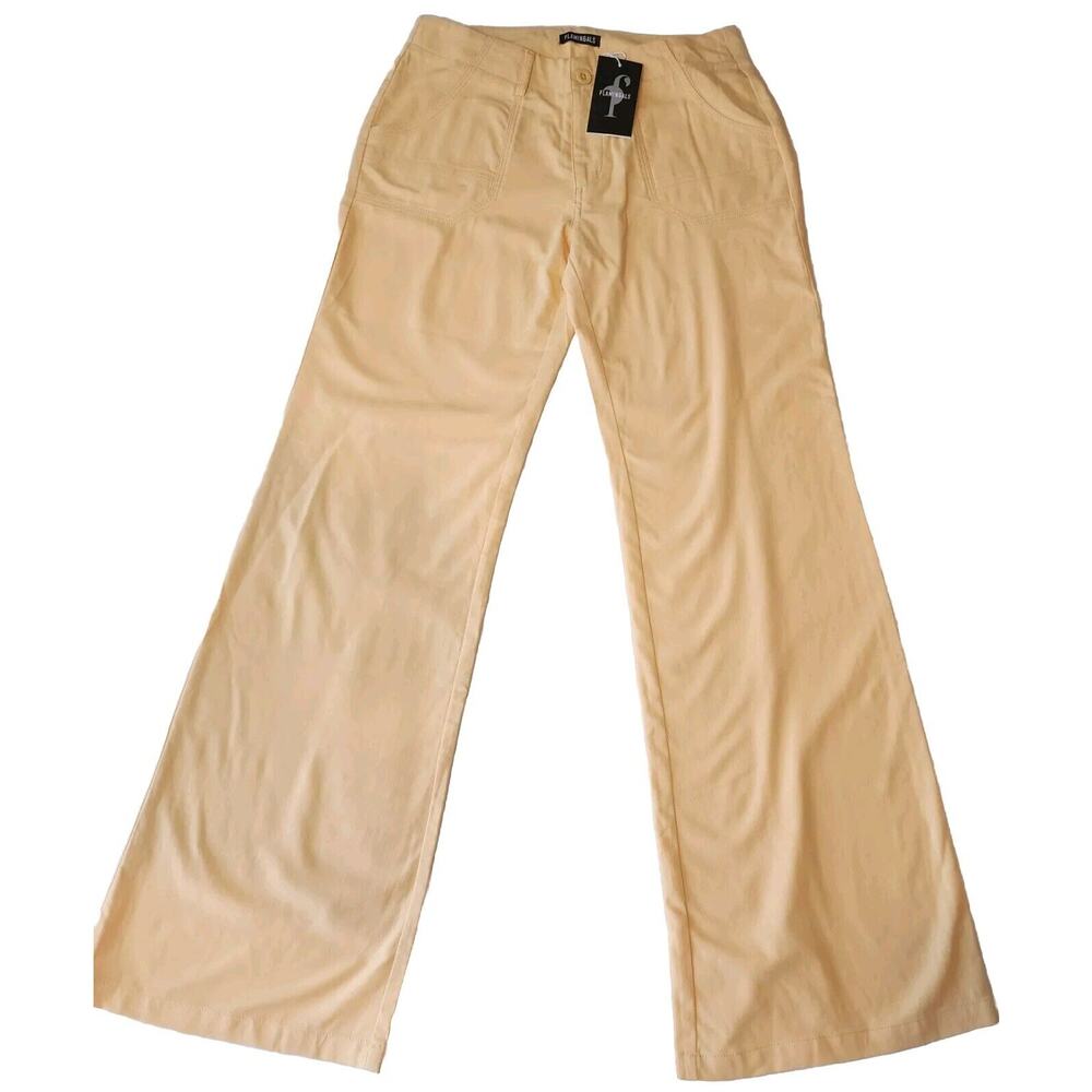 Flamingo Solid Slant Pocket Low Waist Wide Leg Pants Size S Light Yellow